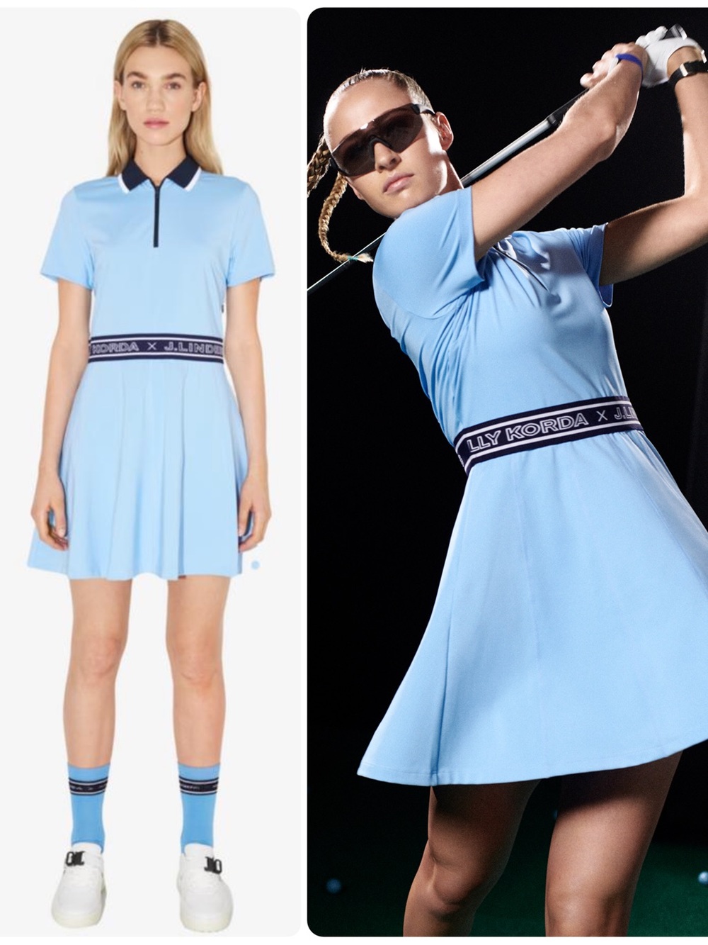 J Lindeberg x Nelly Korda Blue Collared Polo Golf Mini Dress NWT $298
